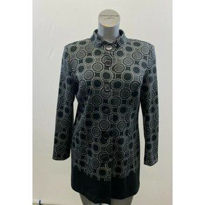 Laura Petites Women's Button Up Cardigan Sweater Size 12 Black Gray Circles